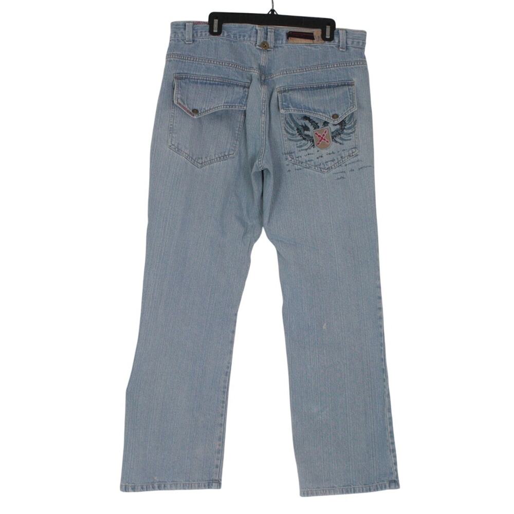 Vintage Y2K Baggy Jeans Mens 38 Grunge Skater Embroidered Wide Leg Denim